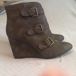Lane Bryant strappy wedge booties - wide width